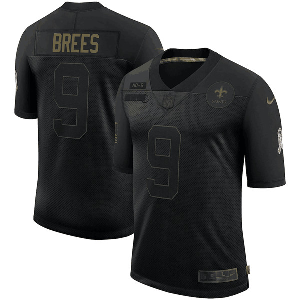 Men's New Orleans Saints #9 Drew Brees Black NFL 2020 Salute To Service Limited Stitched Jersey